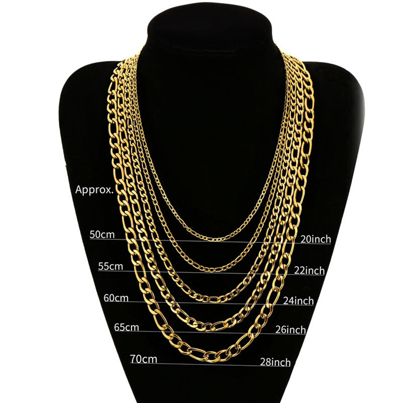 3:1NK Necklace Titanium Steel Gold 8mm Men's Hip Hop Cuban Chain Stainless Steel Figaro Chain Accessories Figaro Chain