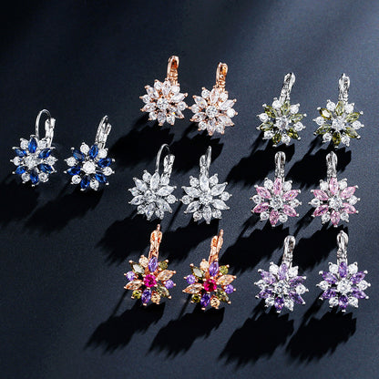 RAKOL European and American Fashion Classic Geometric Floral Colorful Zircon Earrings for Women, Personalized Simple Versatile Earrings and Studs