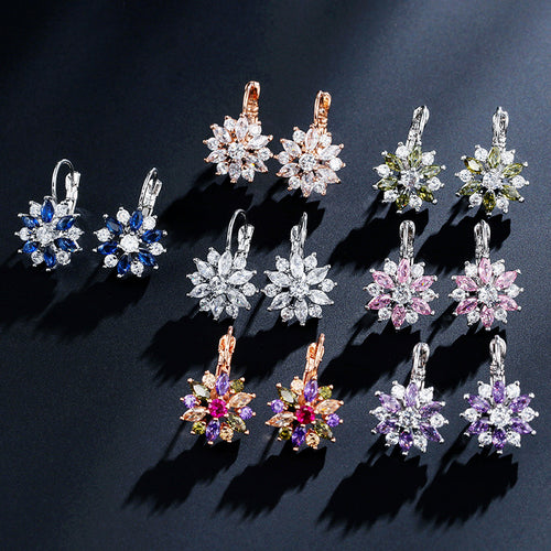 RAKOL European and American Fashion Classic Geometric Floral Colorful Zircon Earrings for Women, Personalized Simple Versatile Earrings and Studs