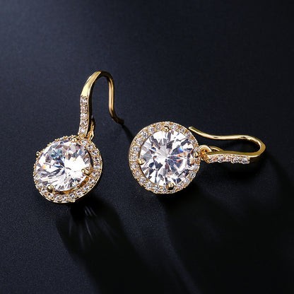 RAKOL Korean fashion classic geometric round earrings feminine temperament light luxury eight hearts and eight arrows 3A zircon earhooks
