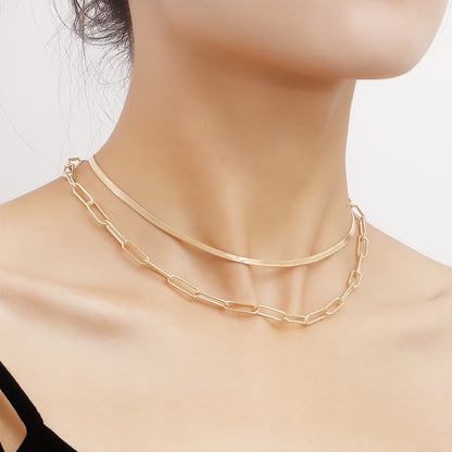 European and American cross-border jewelry double layer multi-layer square clavicle chain blade snake chain clavicle chain ladies necklace wholesale