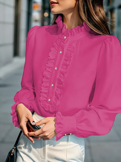 Amazon Foreign Trade European and American Women's Clothing Wish AliExpress eBay Shirt Ruffle Elegant Fashion Standard Women's Long Sleeve