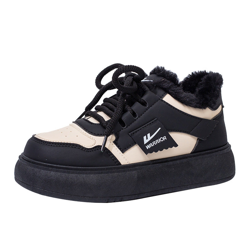 Pullback new color-blocked fleece platform shoes, winter warm shoes, fashionable Khmer cotton shoes, commuting versatile women's shoes