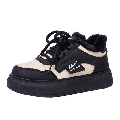 Pullback new color-blocked fleece platform shoes, winter warm shoes, fashionable Khmer cotton shoes, commuting versatile women's shoes