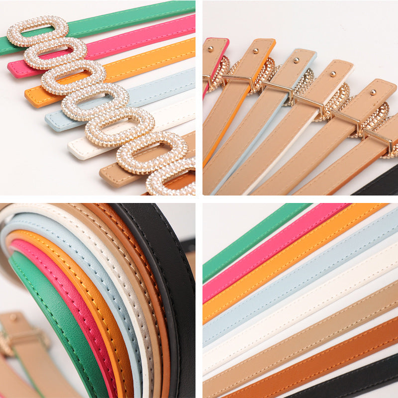 Cross border pearl rhinestone snap buckle belt women's new decorative skirt luxury women's belt with jeans belt