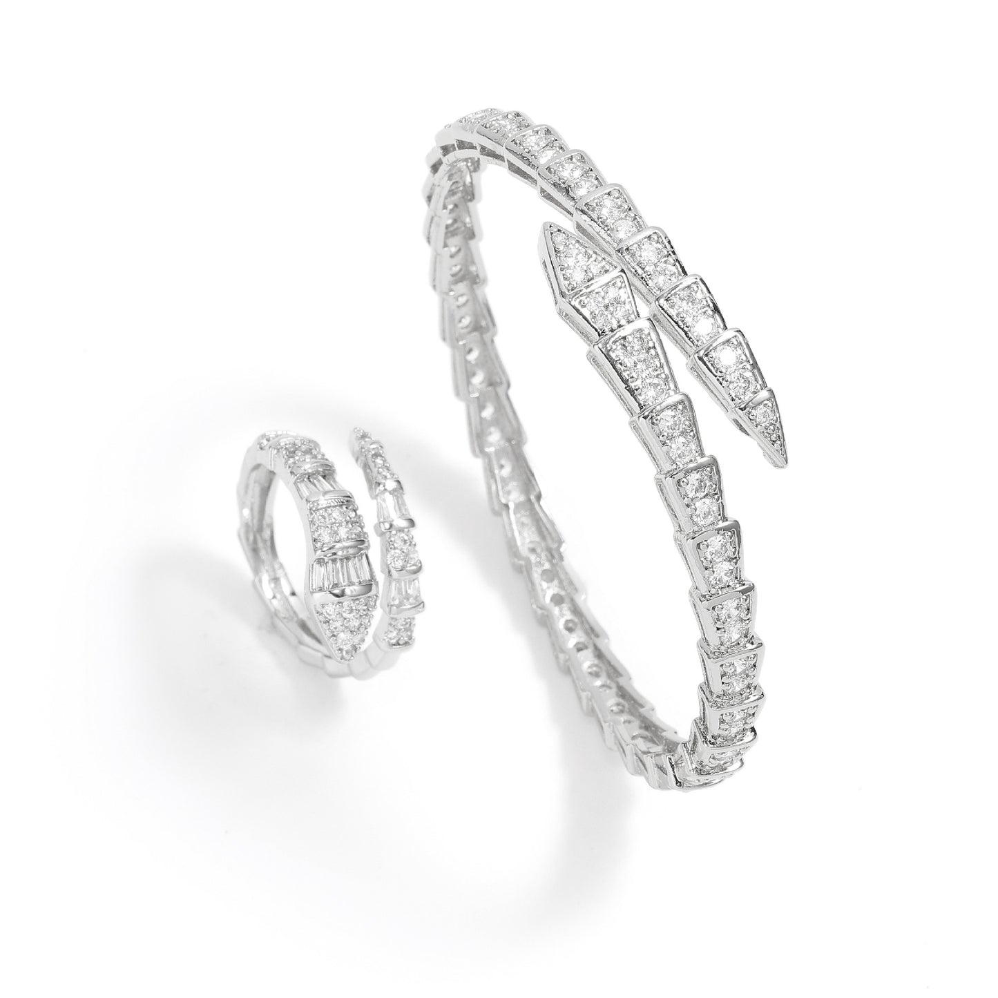Cross-border new micro-inlaid zircon snake bracelet light luxury full diamond snake bone ring spring opening fashion women's ring hand ornament