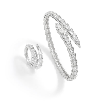 Cross-border new micro-inlaid zircon snake bracelet light luxury full diamond snake bone ring spring opening fashion women's ring hand ornament