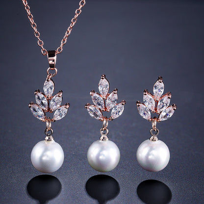 RAKOL European and American fashion bridal wedding jewelry set temperament versatile pearl pendant earrings necklace two-piece set
