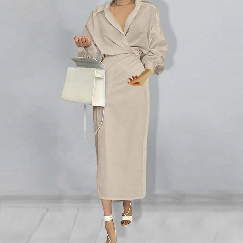 2025 summer new cross-border European and American Amazon hot sale fashionable, dignified, elegant and elegant solid color dress