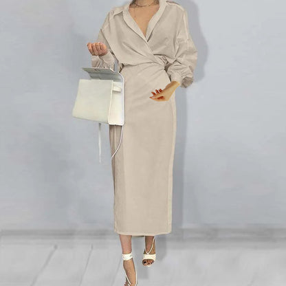 2025 summer new cross-border European and American Amazon hot sale fashionable, dignified, elegant and elegant solid color dress