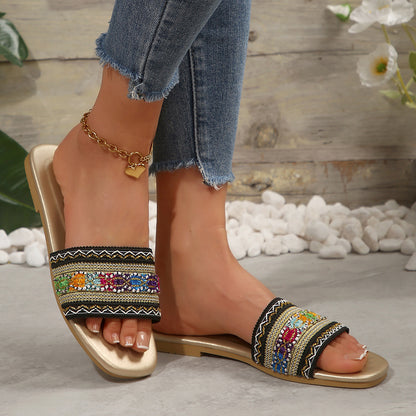 Cross-border bohemian style flat slippers women's cross-border wear braided light beach slippers