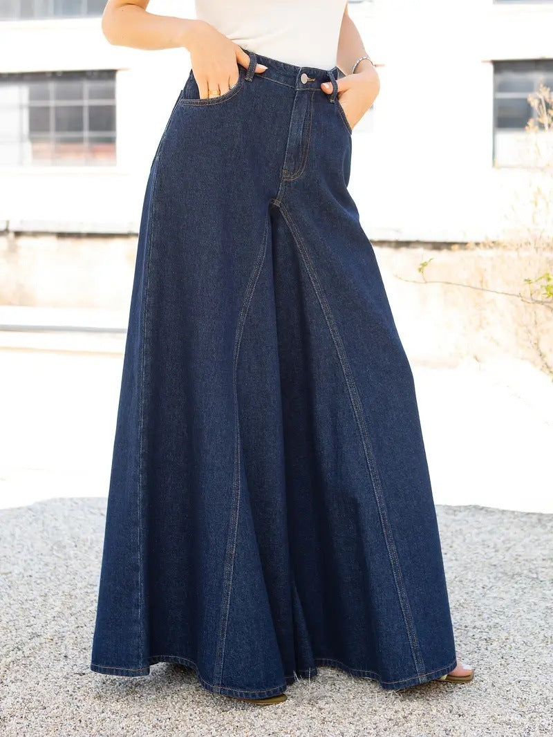 Standard women's elegant and simple wide-leg jeans stretch jeans washed denim 2025 new JEANS