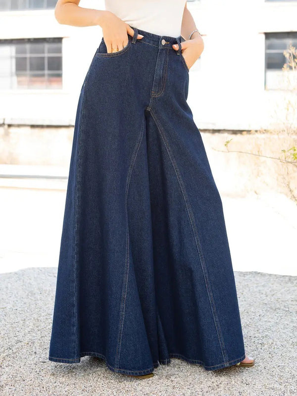 Standard women's elegant and simple wide-leg jeans stretch jeans washed denim 2025 new JEANS
