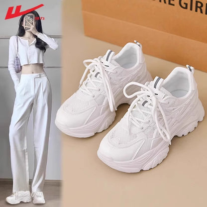 Pullback breathable thick-soled white shoes Korean version of solid color simple new dad shoes collegiate style is not stuffy feet single shoe girl