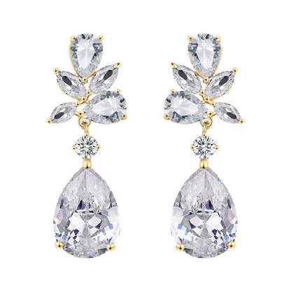 European and American exquisite creative waterdrop petal earrings for women, high-end design with a subtle design sense of micro-set AAA pearl zircon fashion earrings