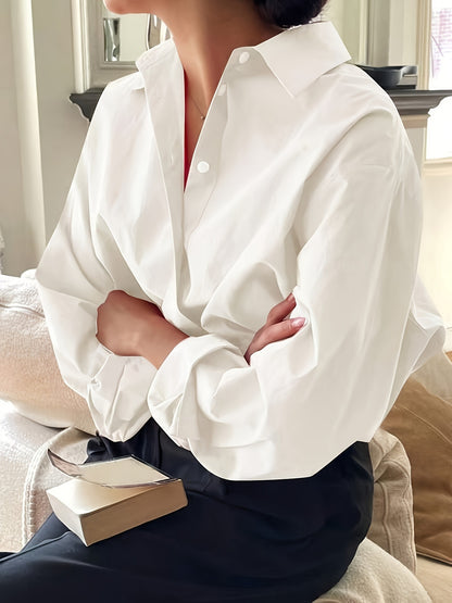 European and American cross-border new long-sleeved minimalist women's shirt cotton poplin long-sleeved lapel versatile loose shirt