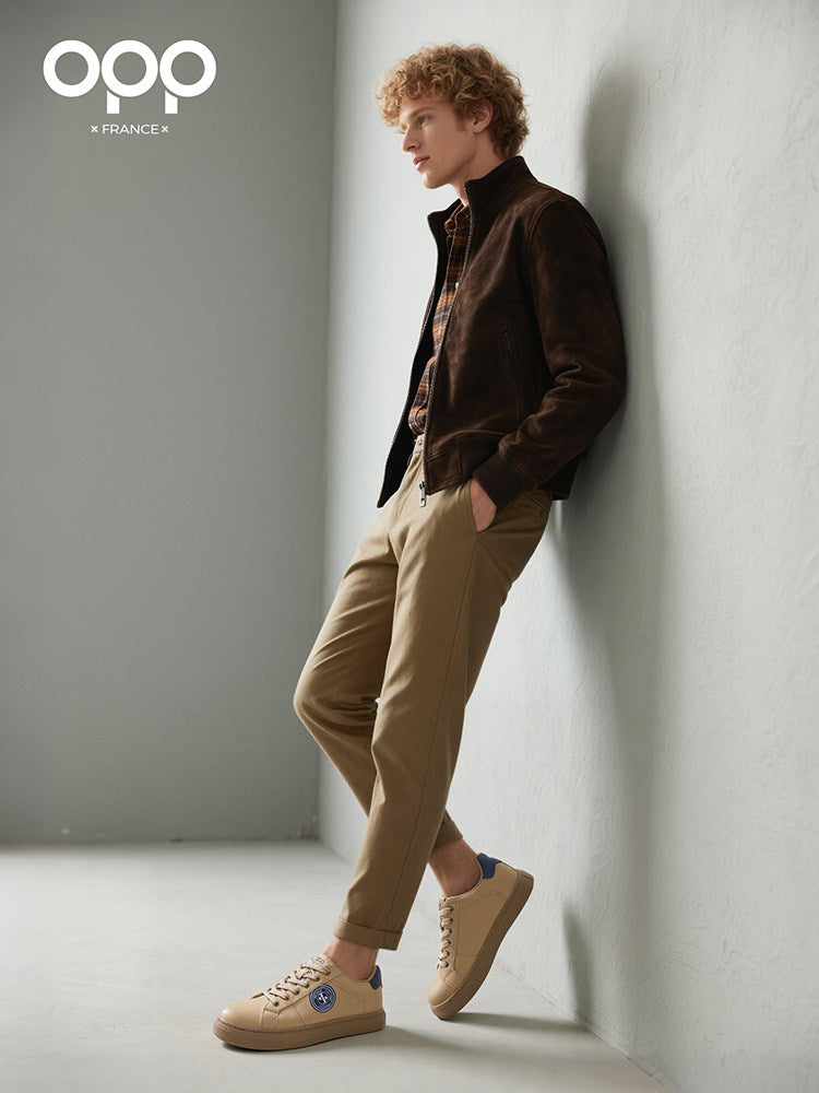 OPP men's shoes, spring white shoes, light luxury, versatile, high-end, low-top men's athleisure soft-soled leather board shoes