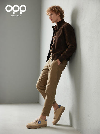 OPP men's shoes, spring white shoes, light luxury, versatile, high-end, low-top men's athleisure soft-soled leather board shoes