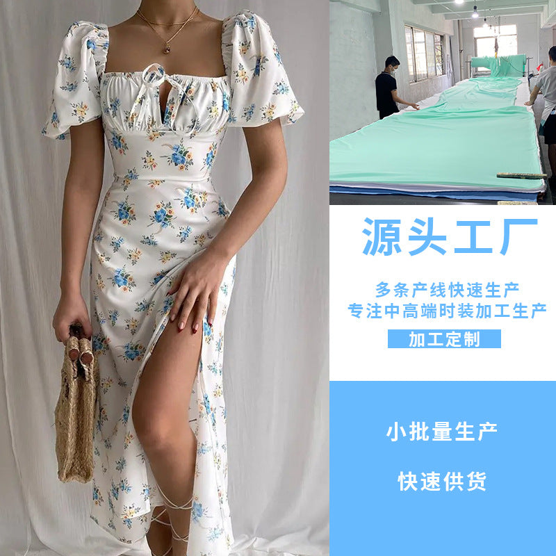 Cross-border foreign trade, European and American dresses, four-sided bounce, 3 days proofing, drawings, printing OEM, women's clothing processing and customization