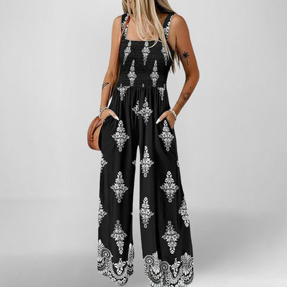 2025 Amazon Spring New European and American Clothing Solid Color Suspender Waist Casual Temperament Trendy Fashion Jumpsuit