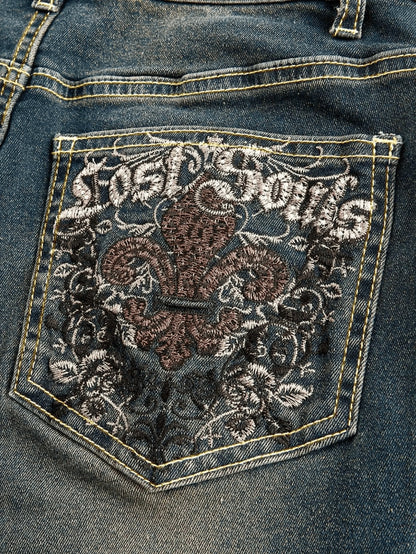 [Cross-border explosive] slightly spicy embroidery jeans elastic slim women's jeans blue