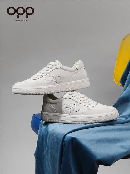OPP men's shoes, spring white shoes, low-top lace-up leather, solid color, high-end luxury, light luxury, versatile athleisure board shoes