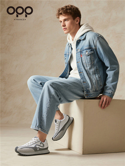 OPP Men's Shoes Spring 2026 New Men's Sports Running Black Forrest Gump Shoes Genuine Leather Fashion Retro Casual Shoes