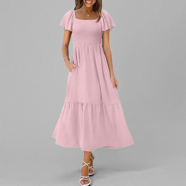 2026 spring new European and American cross-border women's clothing elegant and simple square neck casual dress for women