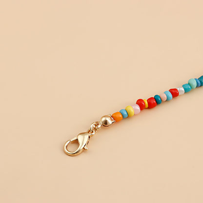 European and American cross-border jewelry bohemian color rice beads pearl beaded necklace women's hand-woven necklace wholesale