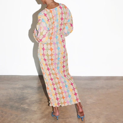 Cross-border 2026 European and American women's clothing elegant temperament print elegant V-neck lantern half sleeve A-line European and American dress for women