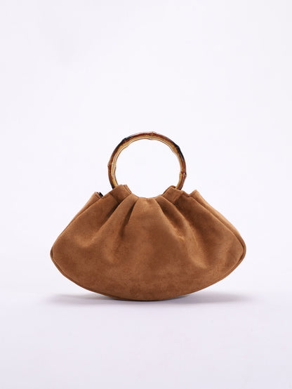 Bolsa feminina de veludo vintage, bolsa de bambu, bolsa de luxo, design plissado estilo Maillard, bolsa em forma de barco, bolsa