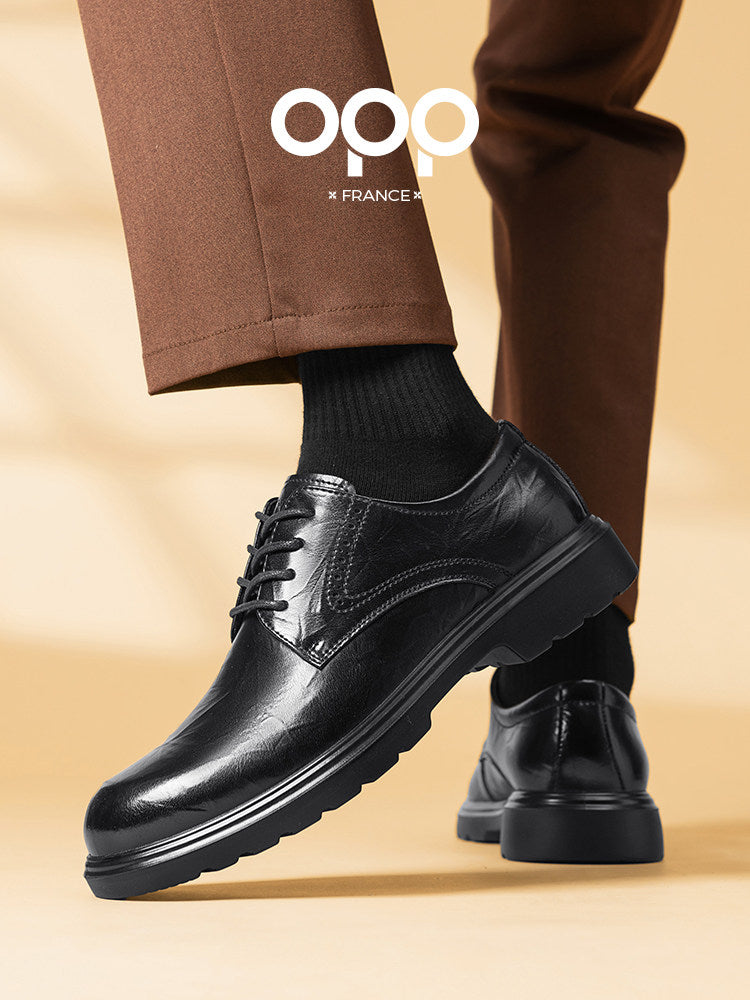 OPP leather shoes spring British black versatile wedding business casual formal pleated thick sole leather derby shoes for men