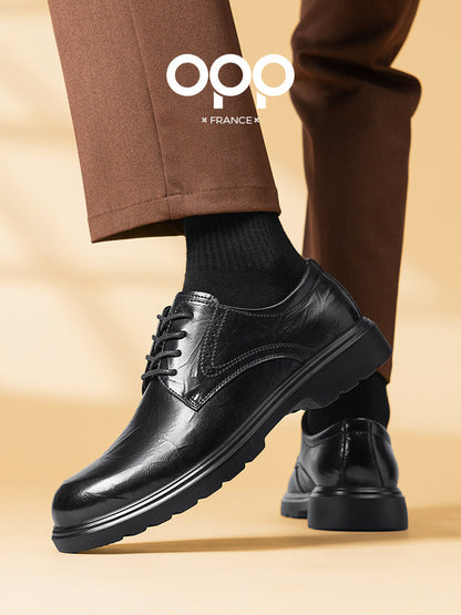 OPP leather shoes spring British black versatile wedding business casual formal pleated thick sole leather derby shoes for men