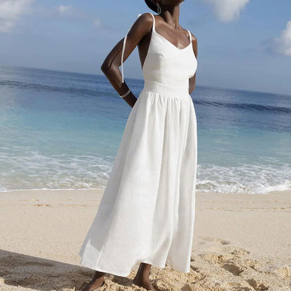 2026 Amazon European and American Women's Clothing Backless Elegant Sen-style Sexy V-Neck High-Waisted Fashion Suspender European and American Dress