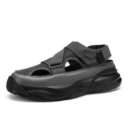 2026 New Men's Sandals Casual Versatile Sandals Teenagers Breathable Trend Hollow Cool Velcro Sandals