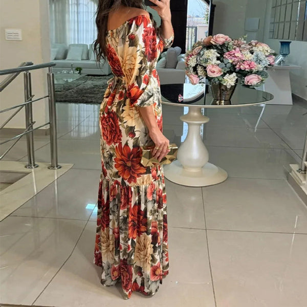 2026 Spring New Cross-border European and American Clothing Elegant and Fashionable V-Neck Print Mid-Quarter Sleeve V-Neck Dress