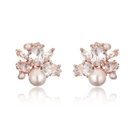 Korean exquisite compact design light luxury high-end pearl zircon earrings for women, personalized minimalist fashionable versatile stud earrings