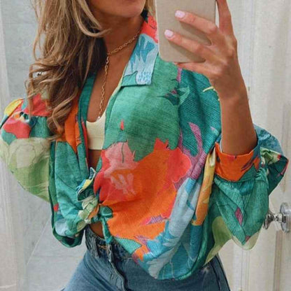 2025 Summer New Cross-border European and American Amazon Hot Selling Fashion Printed Casual Resort Style Long Sleeve Shirt 661
