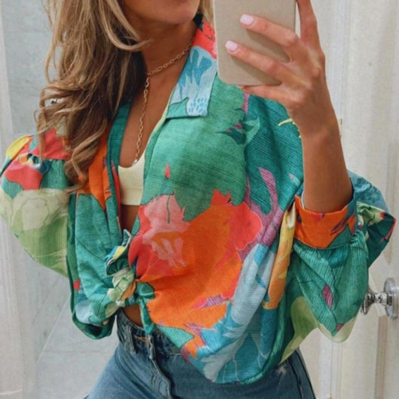 2025 Summer New Cross-border European and American Amazon Hot Selling Fashion Printed Casual Resort Style Long Sleeve Shirt 661