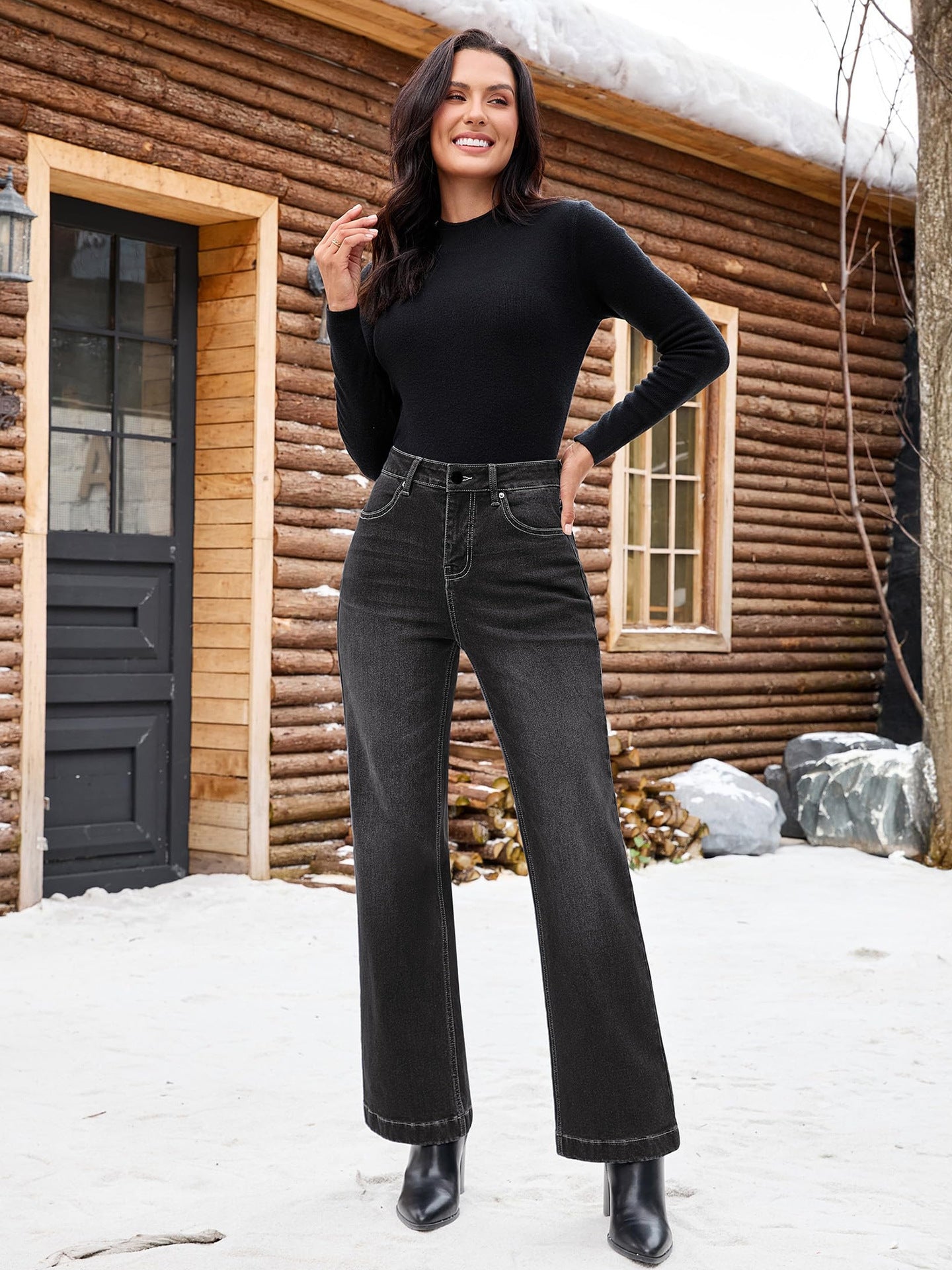 European and American cross-border foreign trade women's jeans, black and gray fashionable minimalist slim straight-leg denim pants for women, JEANS