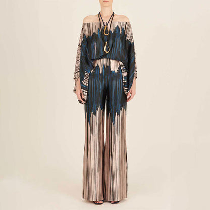 Amazon 2025 New European and American Clothing Loose Bat Sleeve Top Women's Wide-leg Pants Fashion Suit Women's Two-Piece Suit