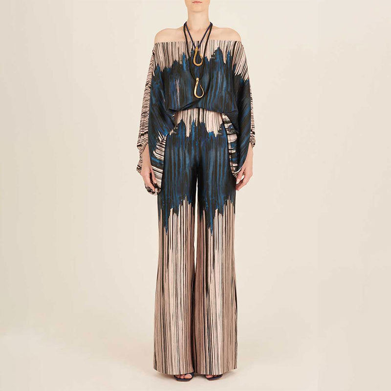 Amazon 2025 New European and American Clothing Loose Bat Sleeve Top Women's Wide-leg Pants Fashion Suit Women's Two-Piece Suit