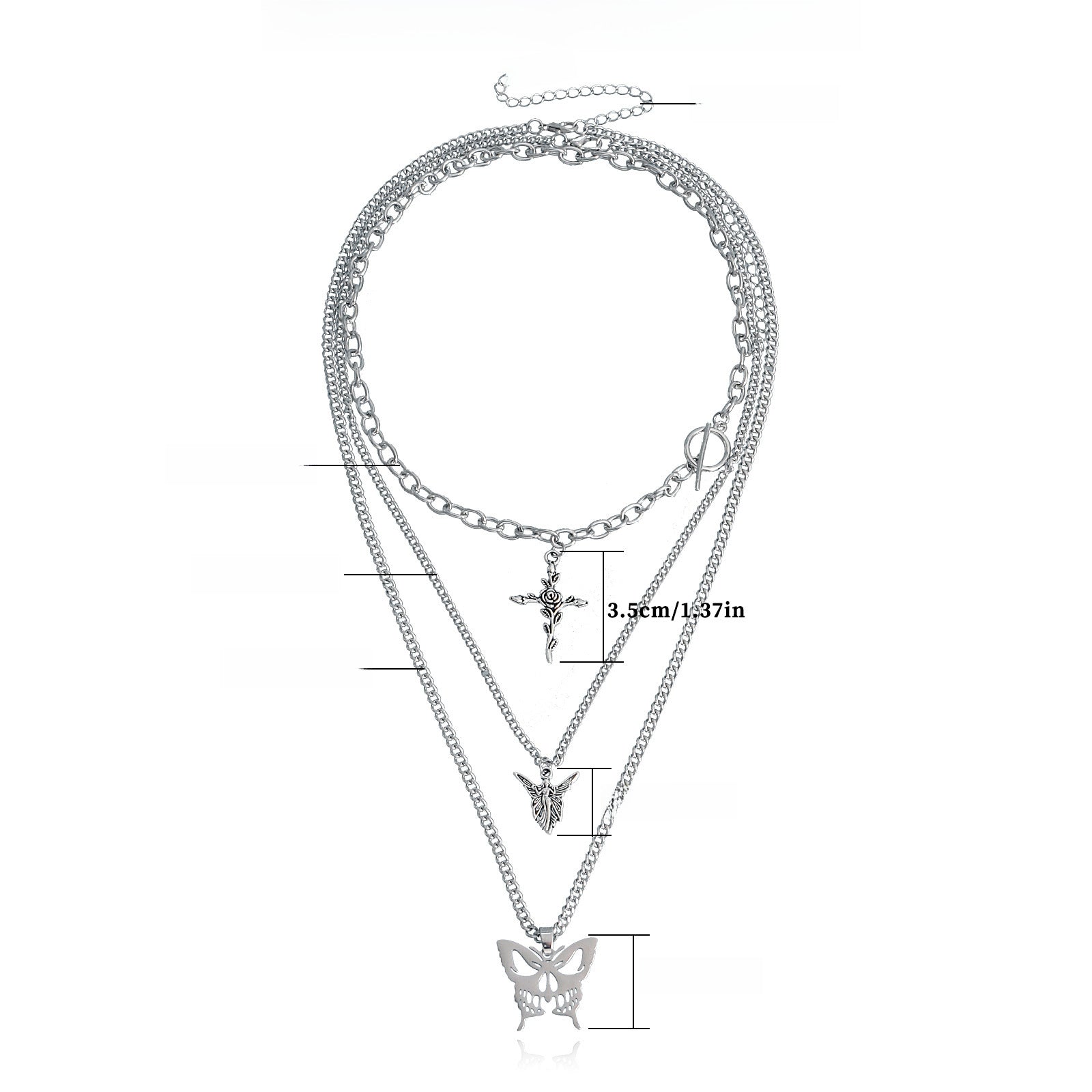 European and American cross-border jewelry, trendy multi-layer hollow butterfly, rose, cross, sweater, necklace, women's Korean version of the necklace
