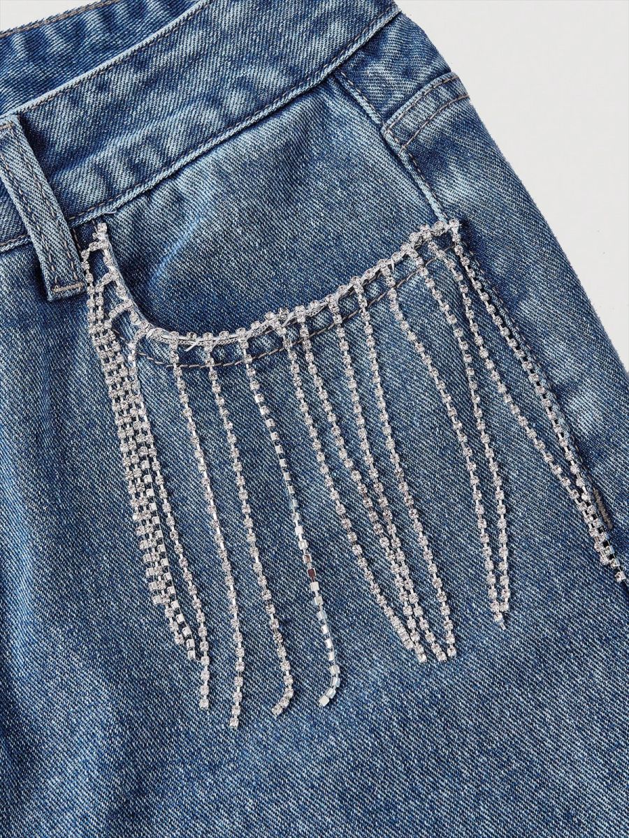 European and American Trade TK Bestselling Women's Pants, High-Waist Heavy-Duty Fashionable Rhinestone Design Long Jeans Women Jeans