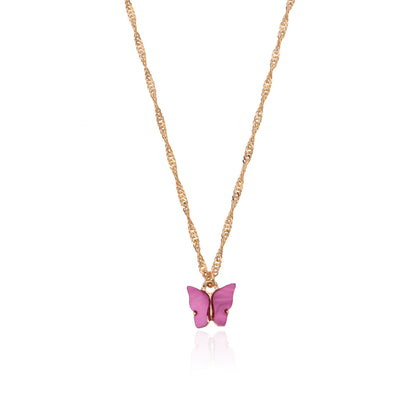 European and American cross-border jewelry acrylic color butterfly pendant necklace women's geometric simple hemp rope chain necklace