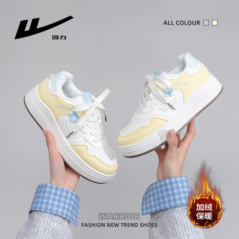 Pull-back fleece platform shoes, new color-blocked board shoes in winter, versatile cotton shoes, warm and comfortable daily commuting casual shoes