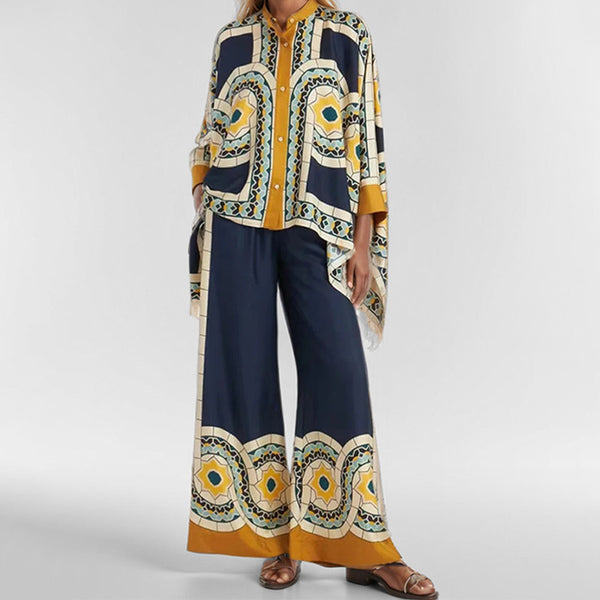 2026 spring new suit cross-border European and American printed women's loose top trousers fashion suit two-piece set for women