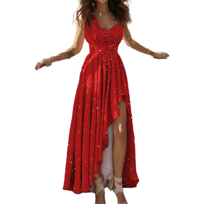 European and American Clothing 2026 New Temperament Slanted Shoulder High Waist Sleeveless Long Loose Irregular Evening Dress European and American Dress