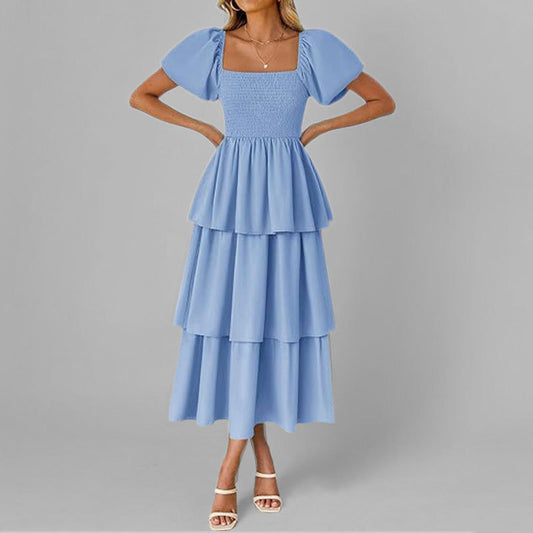 AliExpress' new European and American fashion in spring 2026 is elegant and simple, and the cake skirt is a solid color dress