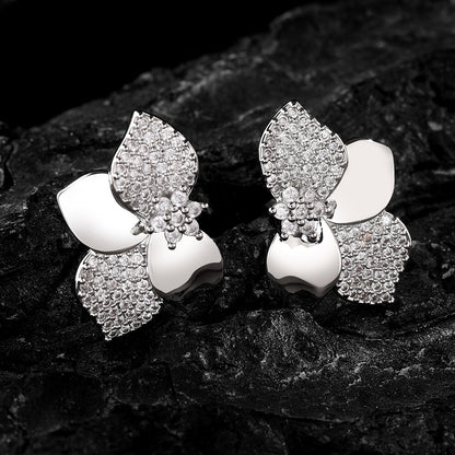Cross-border bestseller zircon leaf geometric tassel earrings, European and American fashion, high-end stud earrings, elegant earrings wholesale for women